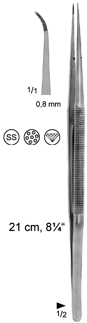 MİKRO SUTUR PENSETİ DİŞLİ 0.8MM EĞRİ 21CM